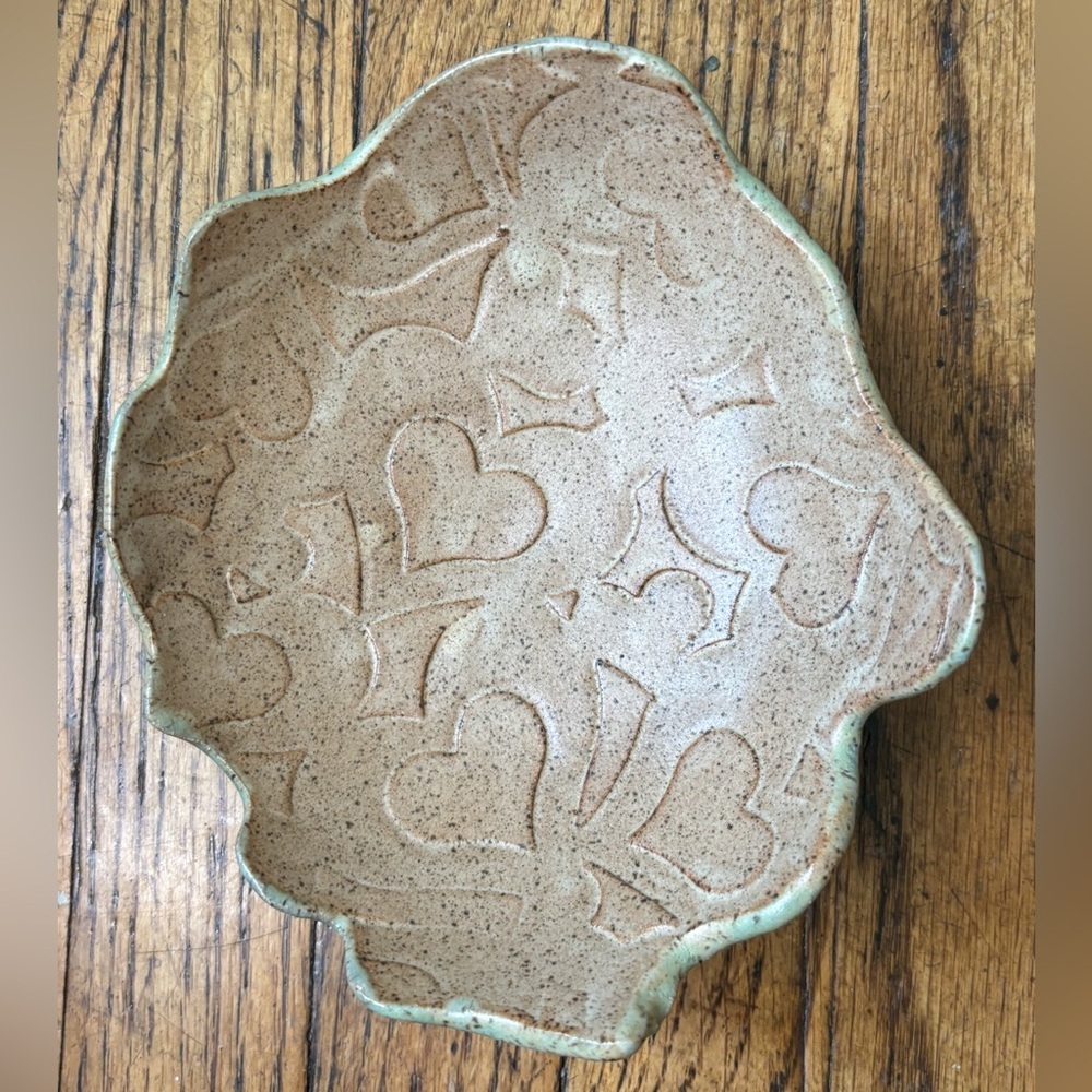 Abstract Heart Pattern Speckled Pottery Candy Dish Cottagecore Indie Eclectic